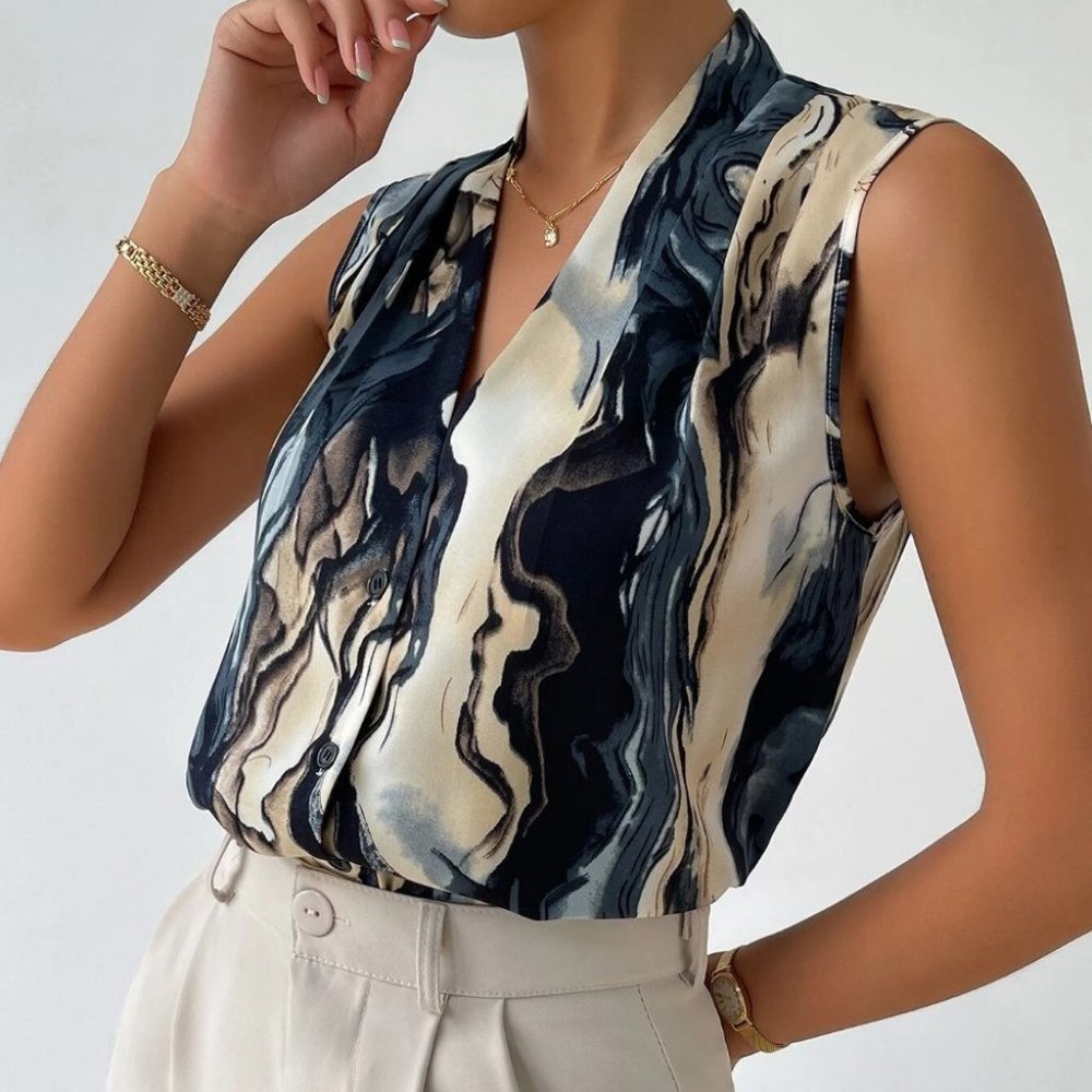 Luxe Marble Print Sleeveless Blouse blue tones - Picture 4 of 5